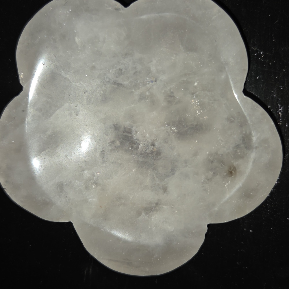 Clear Quartz Large Hand Carved Polished Flower Shaped Bowl Dish New